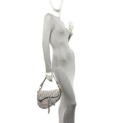 Christian Dior Oblique Embroidered Saddle Bag Gray 2 of 11