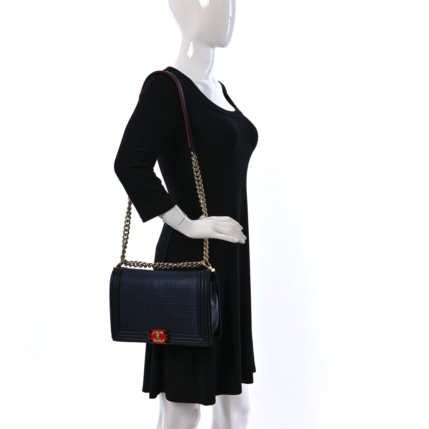 Lambskin Embossed New Medium Boy Cube Flap Navy