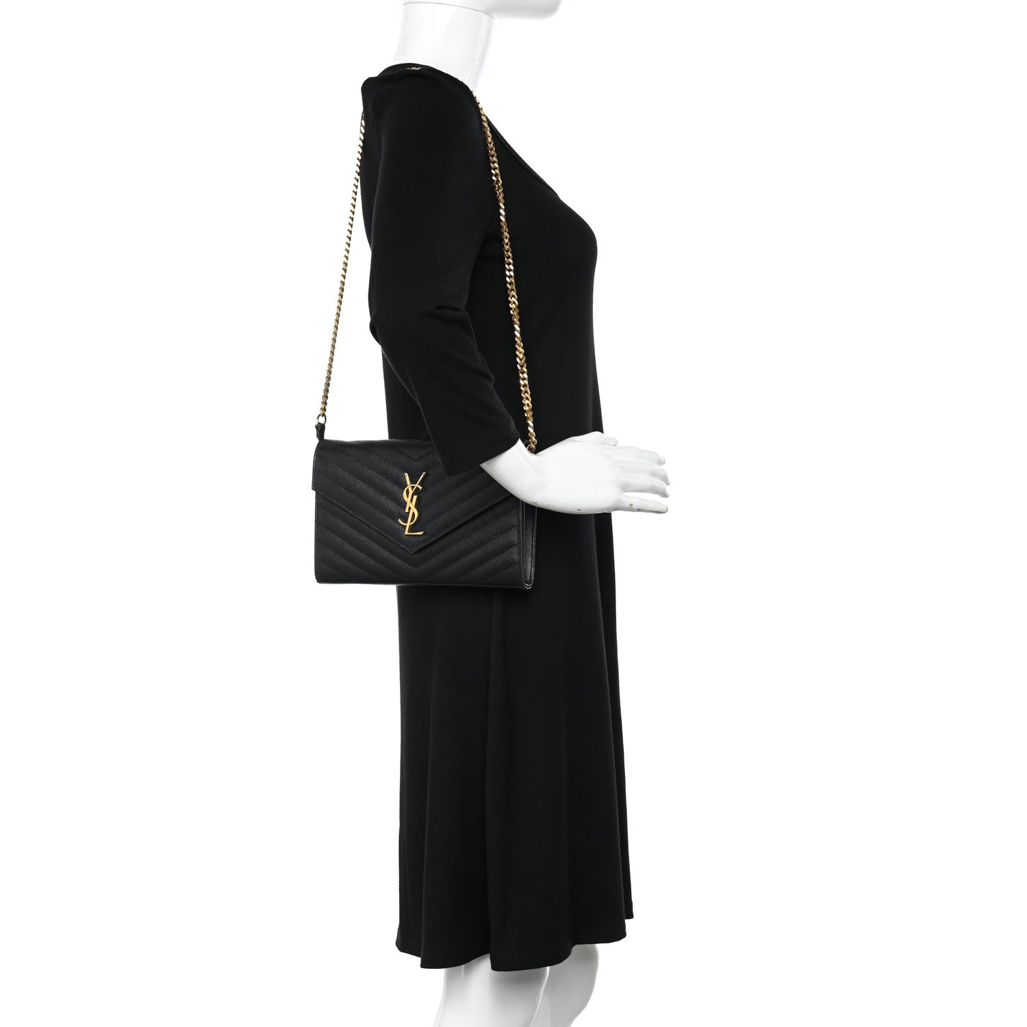 Saint Laurent Grain De Poudre Matelasse Chevron Monogram Chain Wallet Black 2 of 11