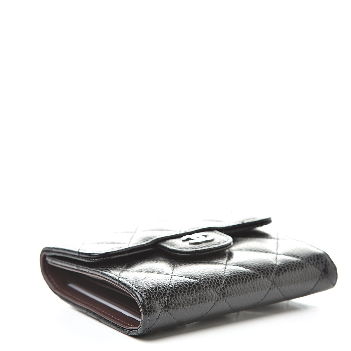Caviar Quilted Compact Flap Wallet Black
