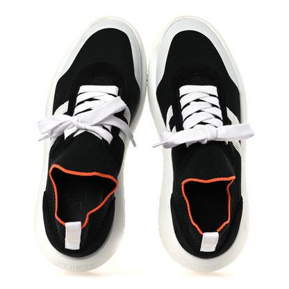 Hermes Knit Suede Goatskin Womens Crew Sneakers 39.5 Black White 2 of 14