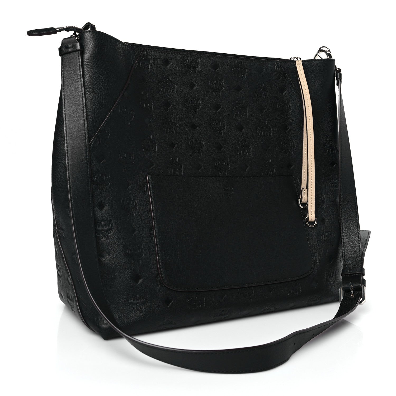 MCM Calfskin Ottomar Monogram Large Klara Hobo Black Beige 3 of 9
