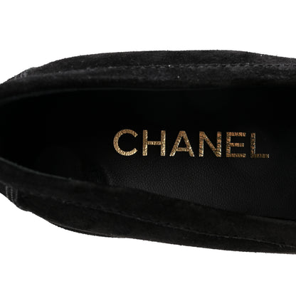 Chanel Suede Calfskin Pearl CC Moccasin Loafers 40 Black 8 of 9