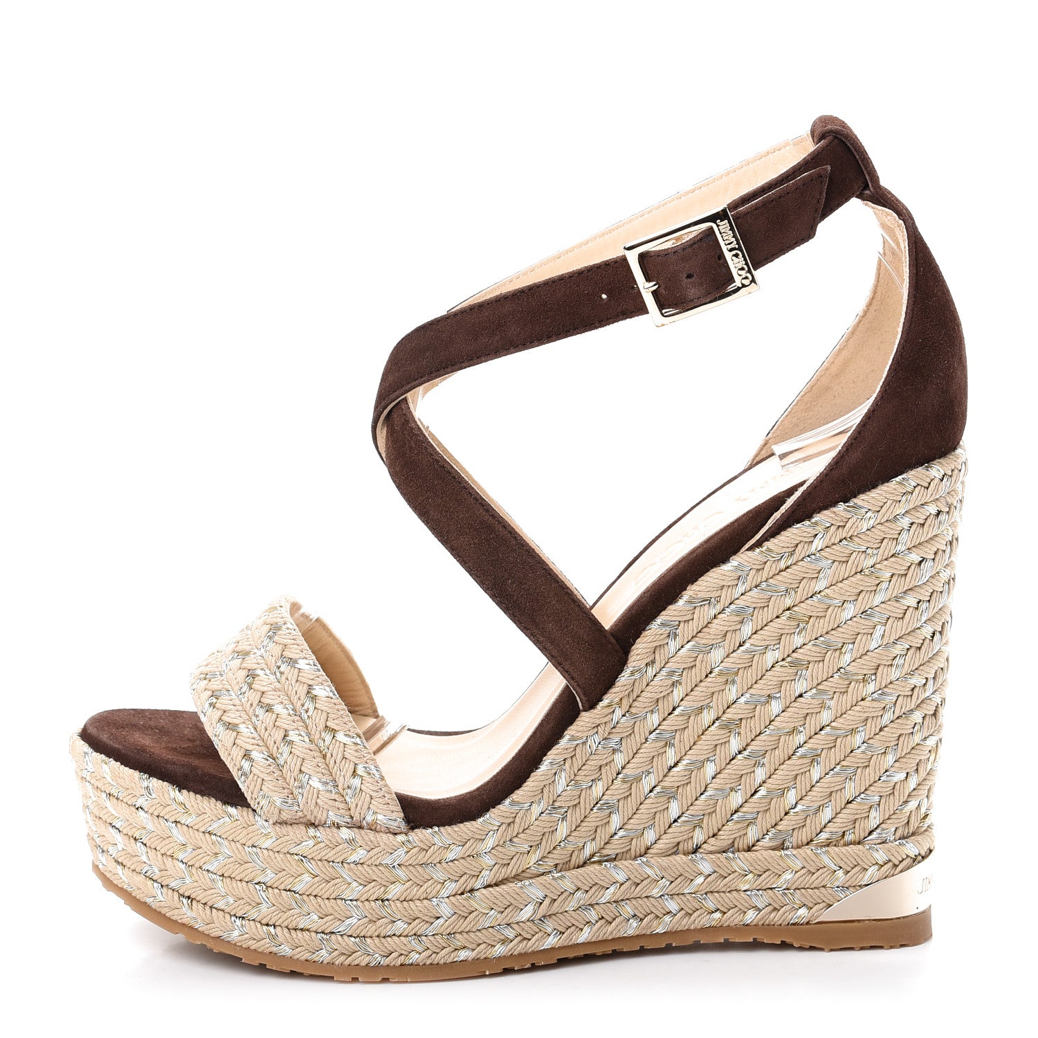 Jimmy Choo Suede Portia Espadrille Wedges 37.5 Mahogany 1 of 9