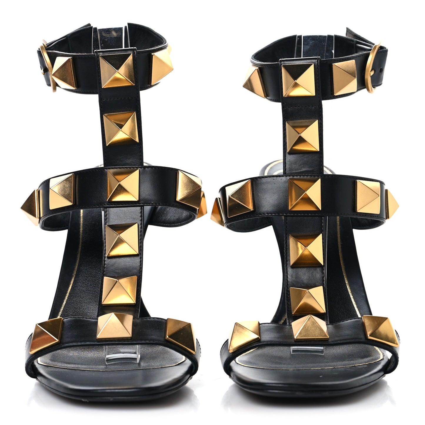 Nappa Roman Stud T-Strap 100mm Sandals 39.5 Black