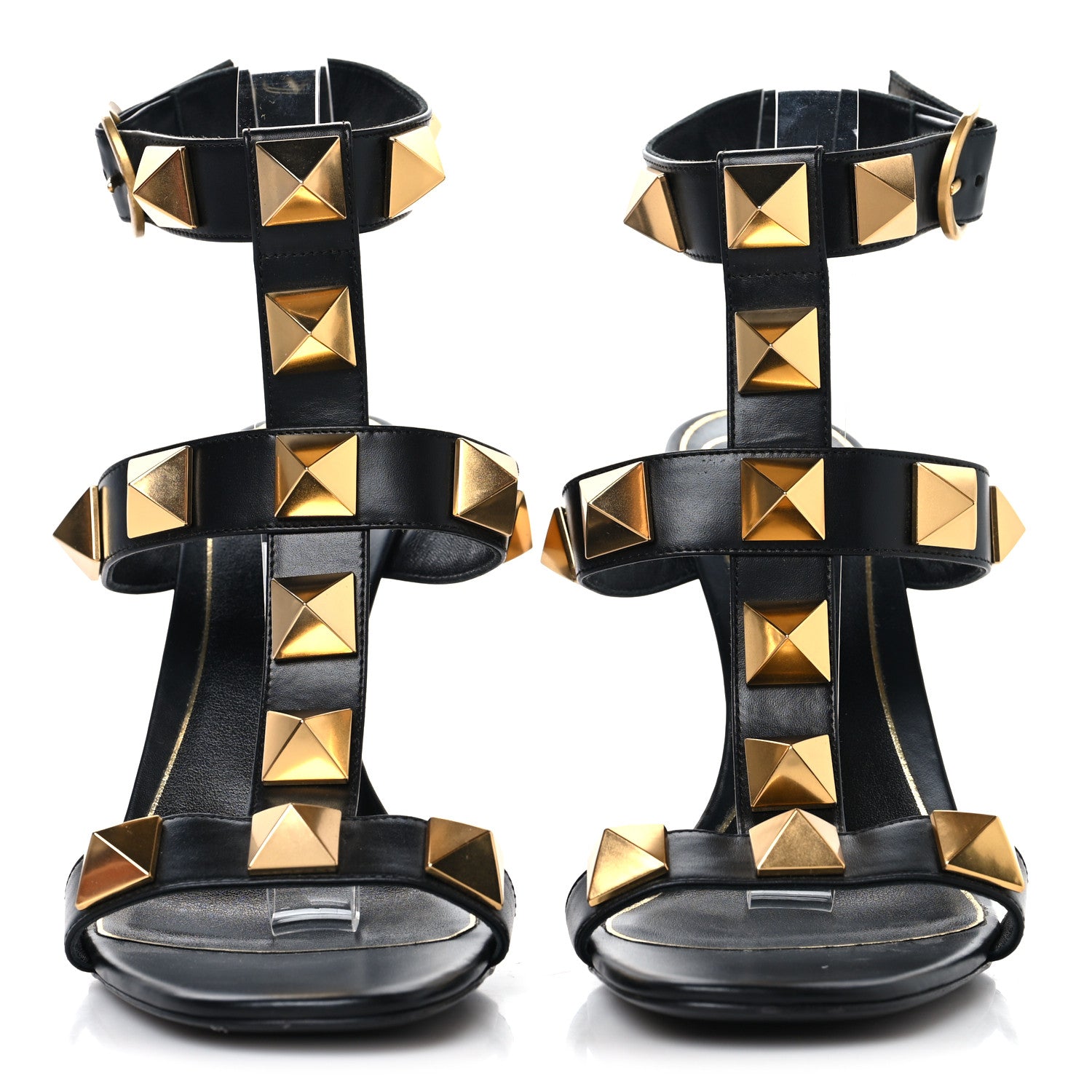 Valentino Garavani Nappa Roman Stud T-Strap 100mm Sandals 39.5 Black 3 of 8