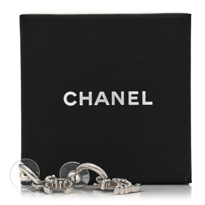 Chanel Metal Pearl Crystal CC Drop Earrings Silver 5 of 5