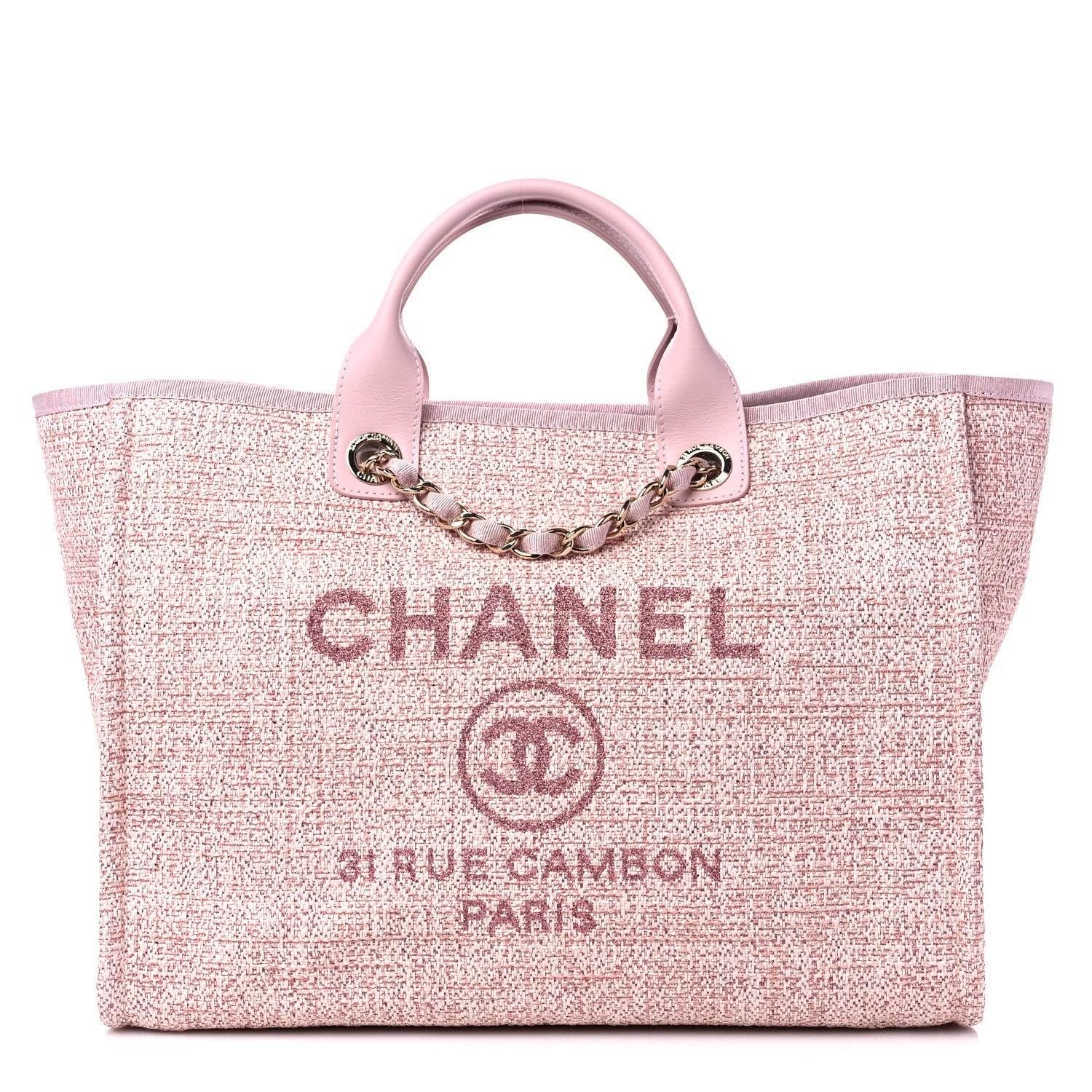 Chanel Lurex Boucle Deauville Medium Tote Pink 1 of 9
