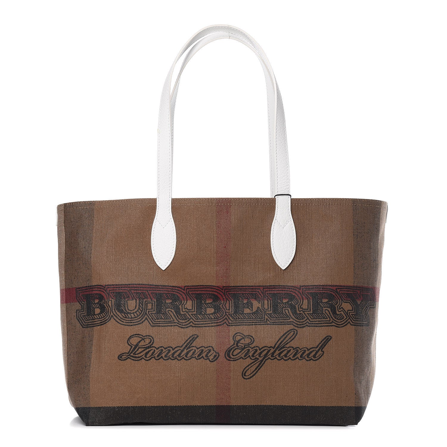 Burberry Coated Canvas Mega Check Medium Doodle Tote White 1 of 14