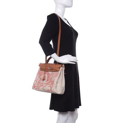 Hermes Vache Hunter Toile Pegase Pop Herbag Zip Retourne 31 PM Capucine Ecru 2 of 8