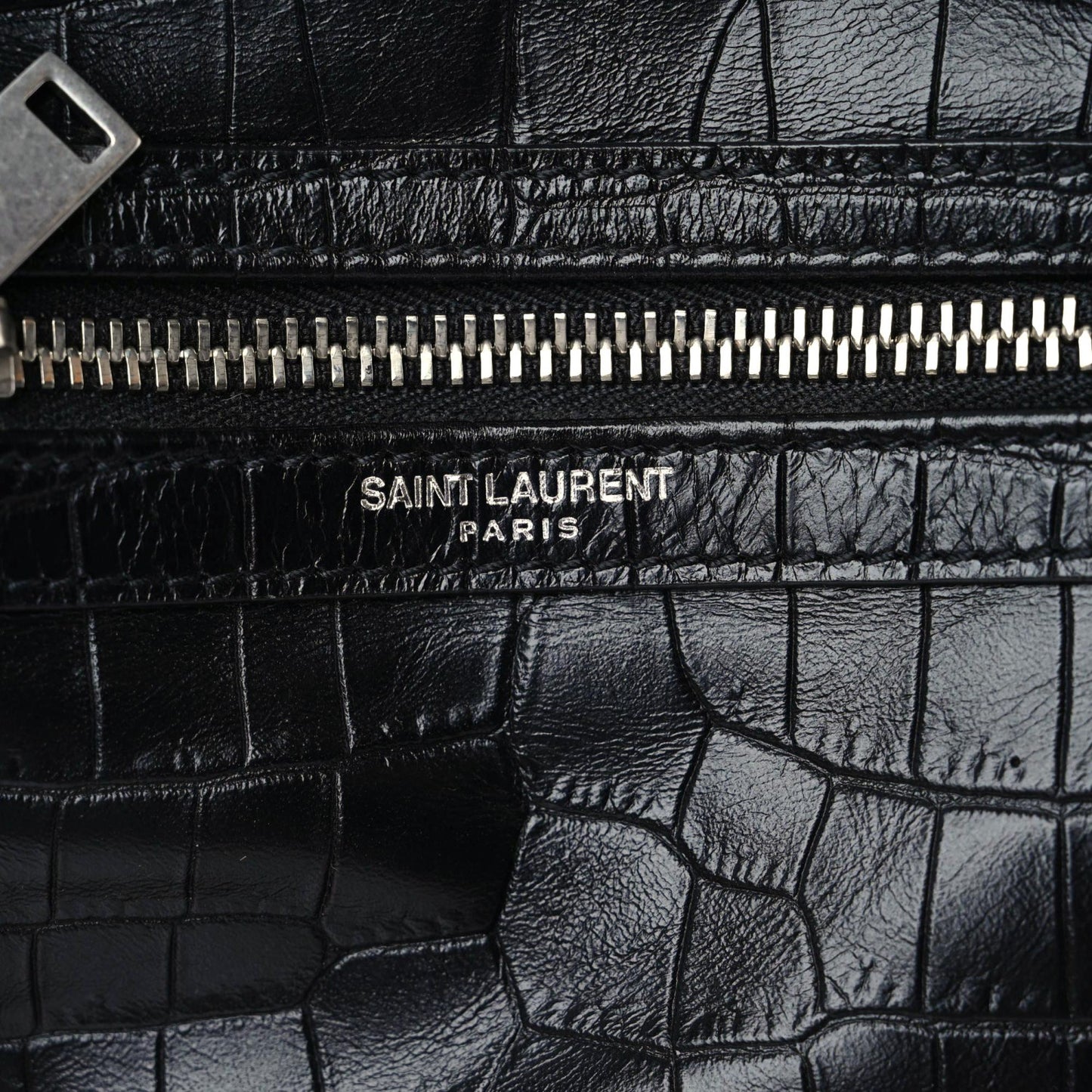 Calfskin Crocodile Embossed Sid Messenger Bag Black