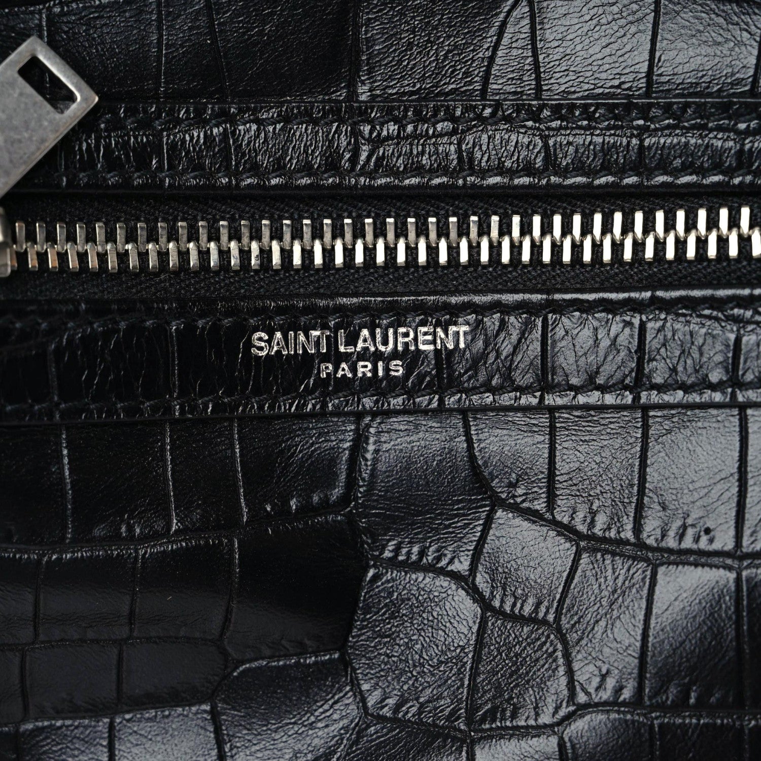 Saint Laurent Calfskin Crocodile Embossed Sid Messenger Bag Black 7 of 10