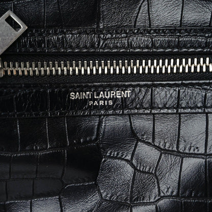 Saint Laurent Calfskin Crocodile Embossed Sid Messenger Bag Black 7 of 10