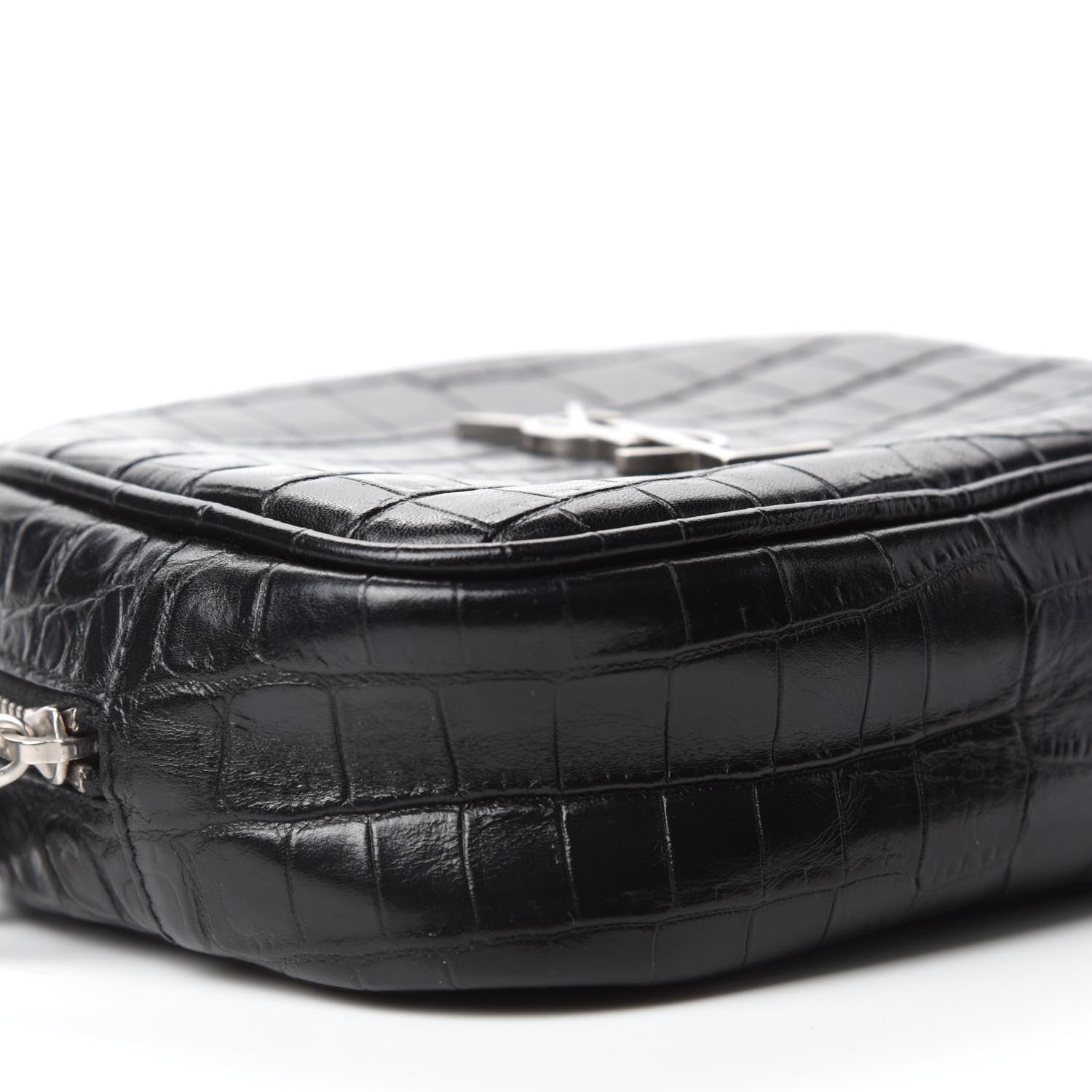 Saint Laurent Calfskin Crocodile Embossed Monogram Blogger Bag Black 6 of 11