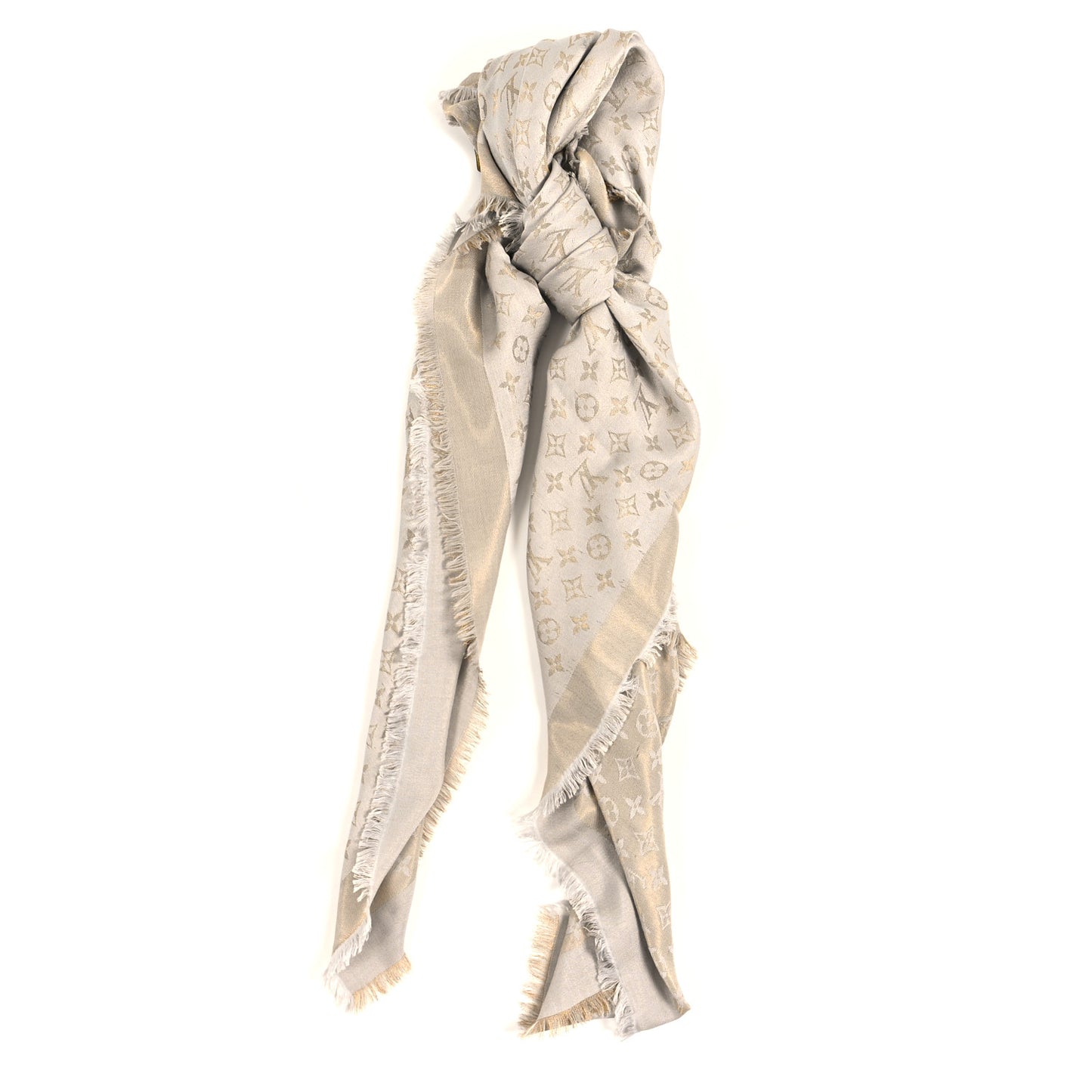 Silk Lurex Wool Monogram Shine Shawl Charcoal Greige