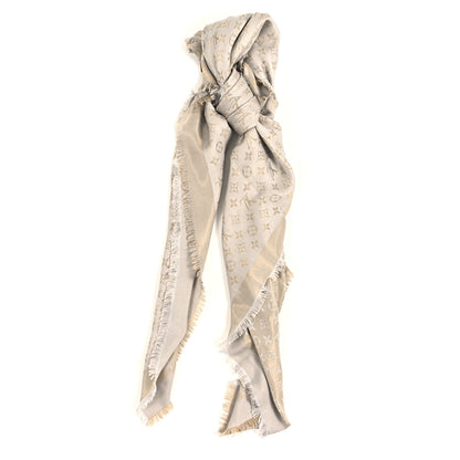 Louis Vuitton Silk Lurex Wool Monogram Shine Shawl Charcoal Greige 1 of 3