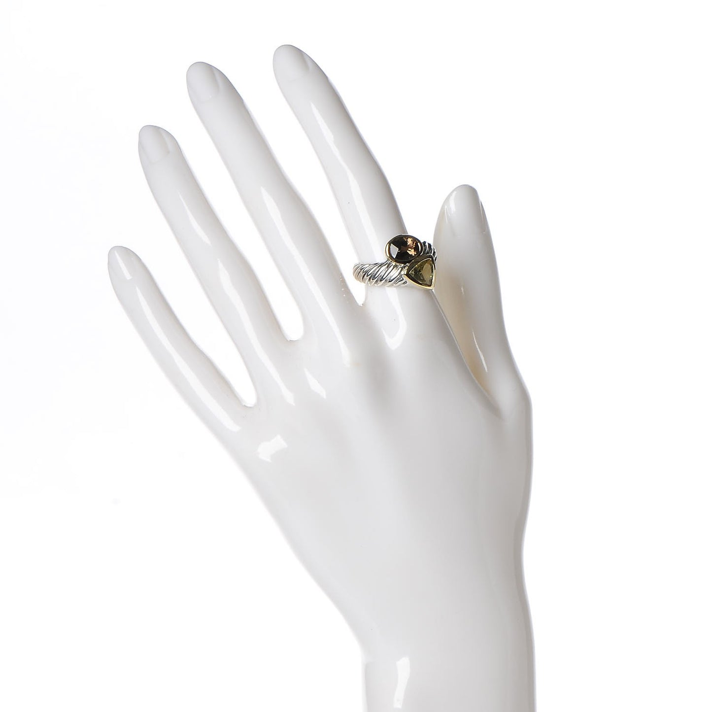 Sterling Silver 18K Gold Smoky Quartz Prasiolite Bypass Renaissance Ring 6.25