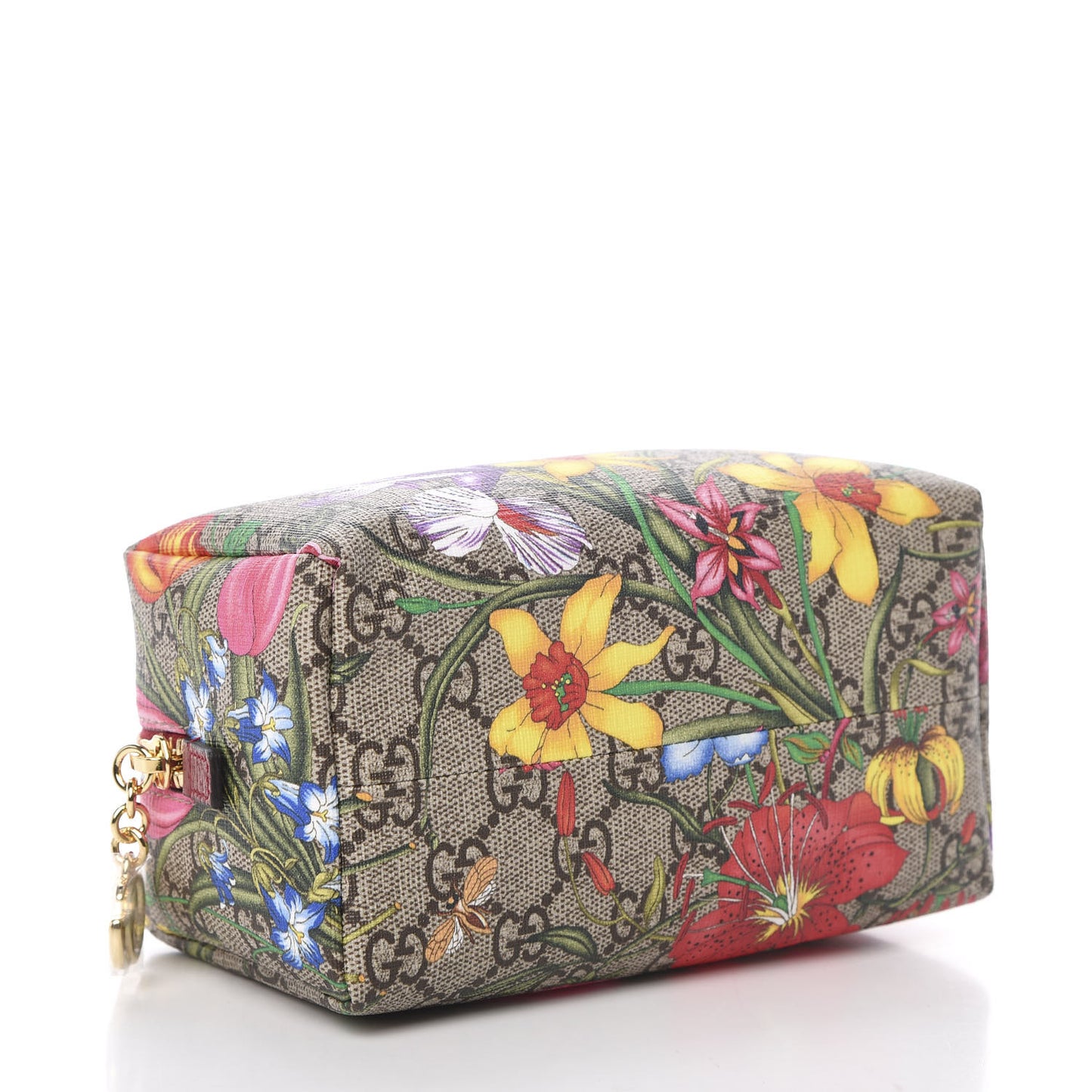 Soft GG Supreme Monogram Flora Calfskin Medium Ophidia Cosmetic Case Beige Ebony Multicolor Rosso