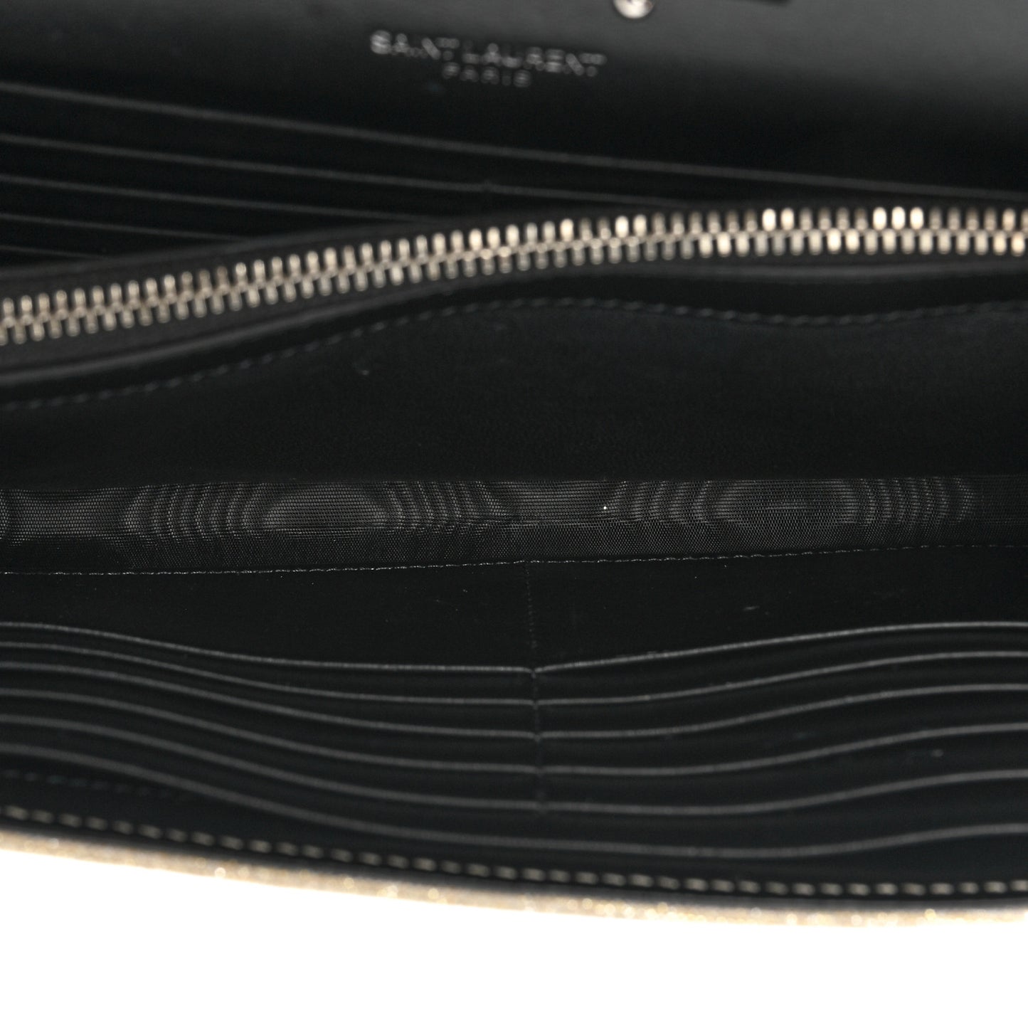 Metallic Sparkle Fabric Monogram Chain Wallet Platino