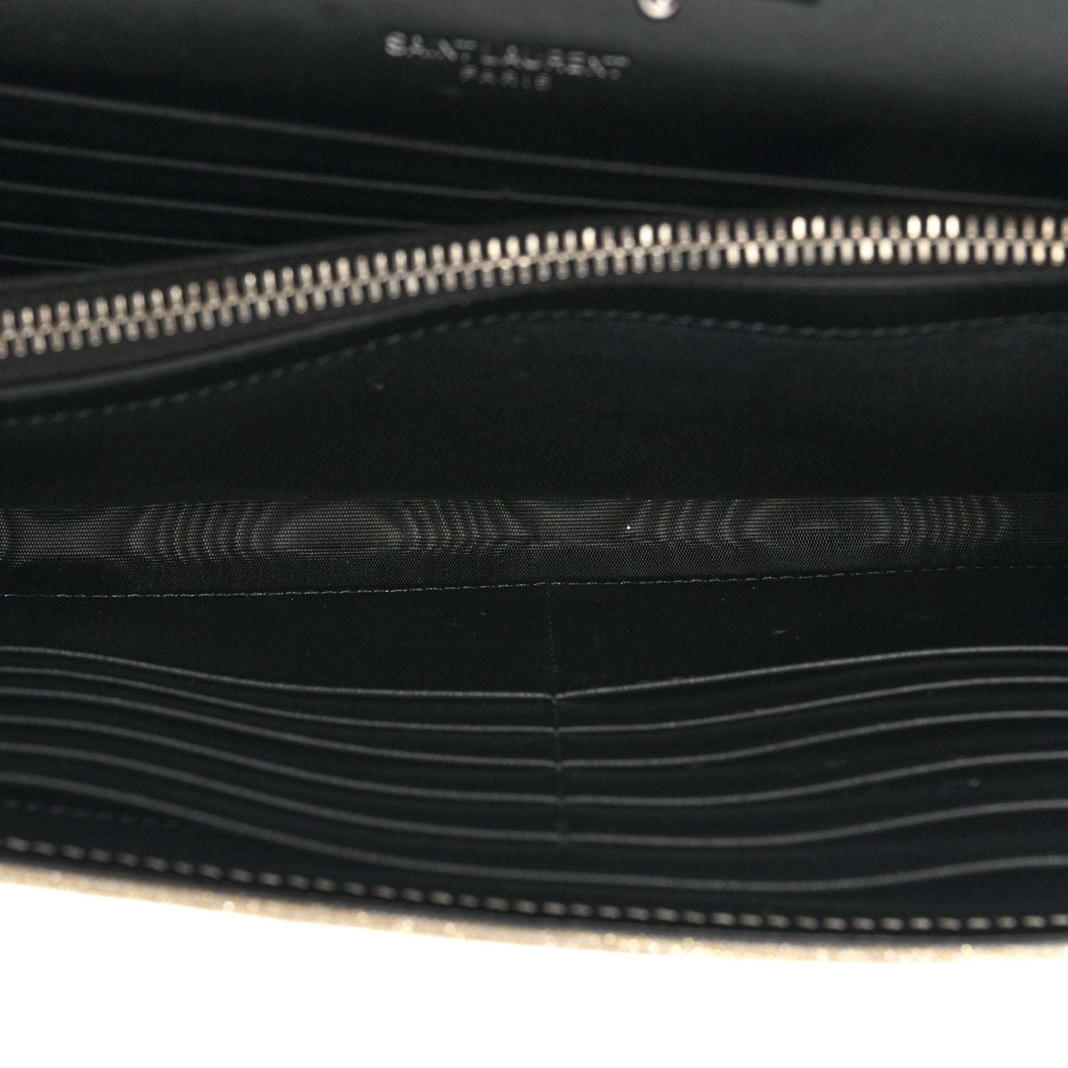 Saint Laurent Metallic Sparkle Fabric Monogram Chain Wallet Platino 5 of 13