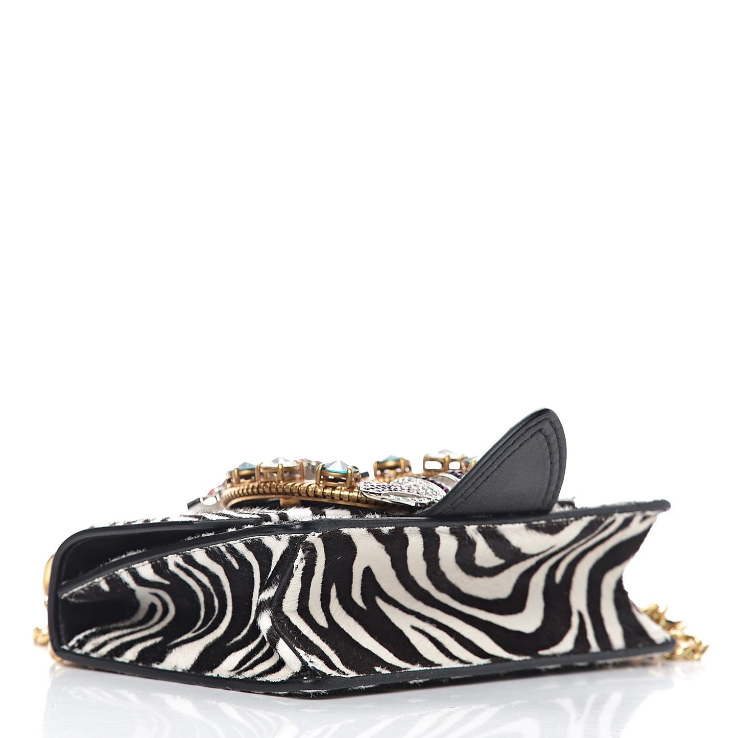 Cavallino Pony Hair Crystal Embellished Shoulder Bag White Black
