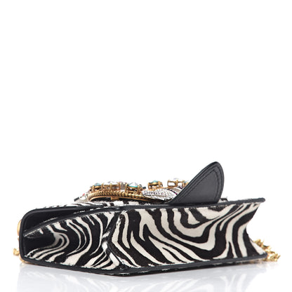 Miu Miu Cavallino Pony Hair Crystal Embellished Shoulder Bag White Black 4 of 12
