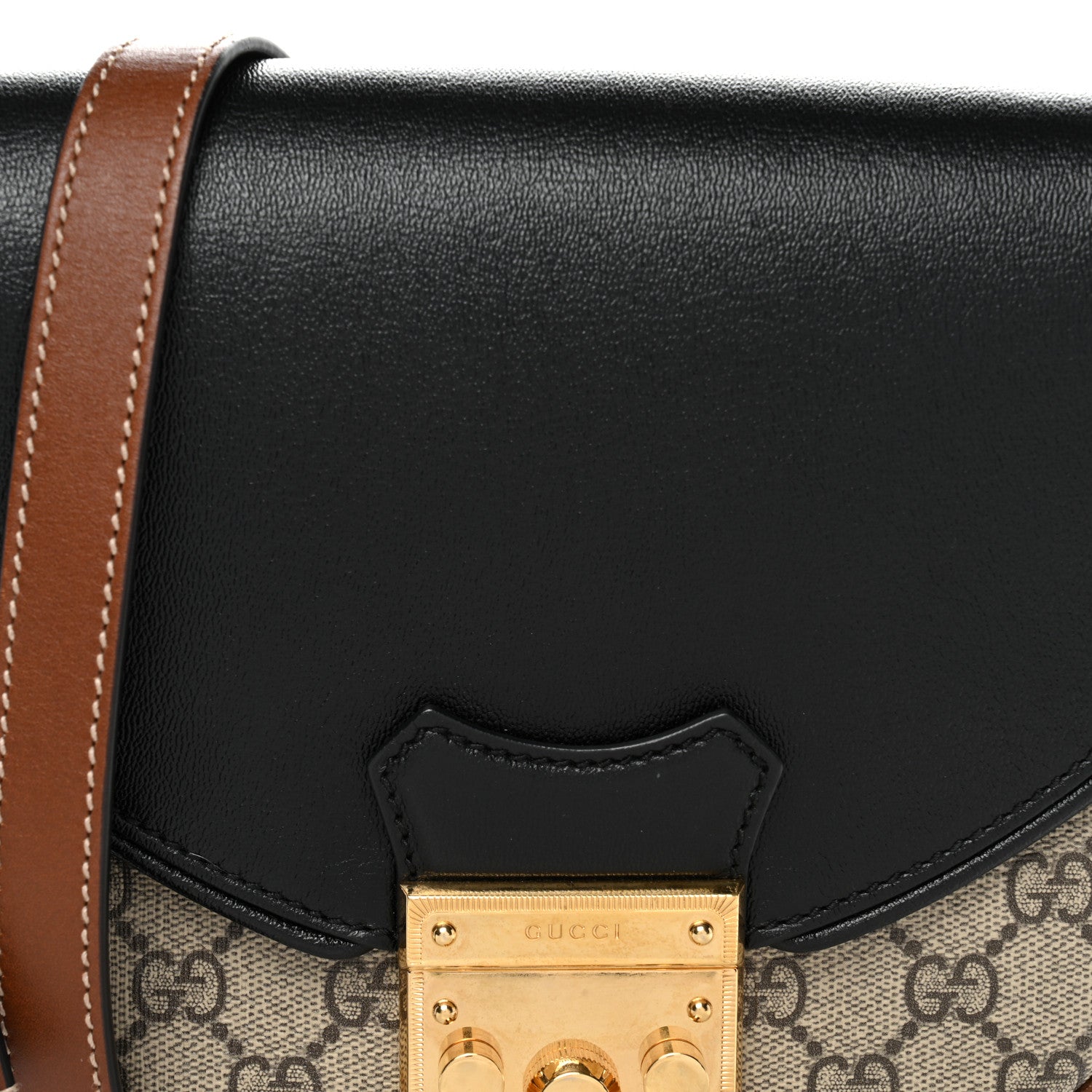 Gucci GG Supreme Monogram Calfskin Small Padlock Messenger Shoulder Bag Beige Black Cuir 8 of 10