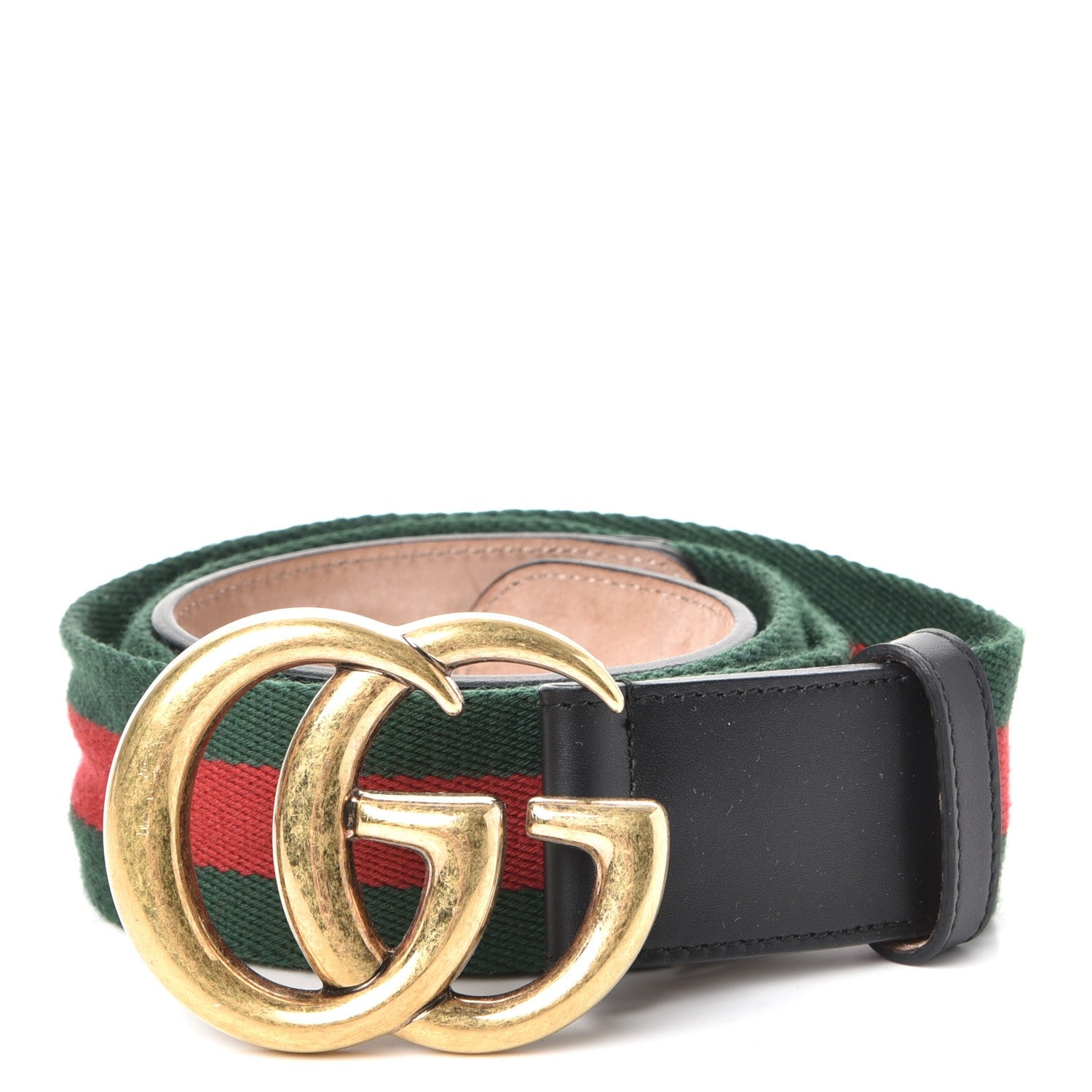 Gucci Nylon Calfskin Double G Web 40mm Belt 95 38 Green Red Black 1 of 7