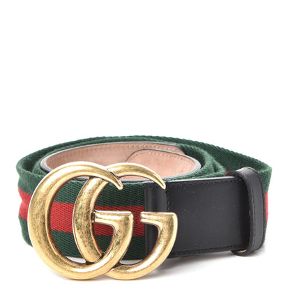 Gucci Nylon Calfskin Double G Web 40mm Belt 95 38 Green Red Black 1 of 7