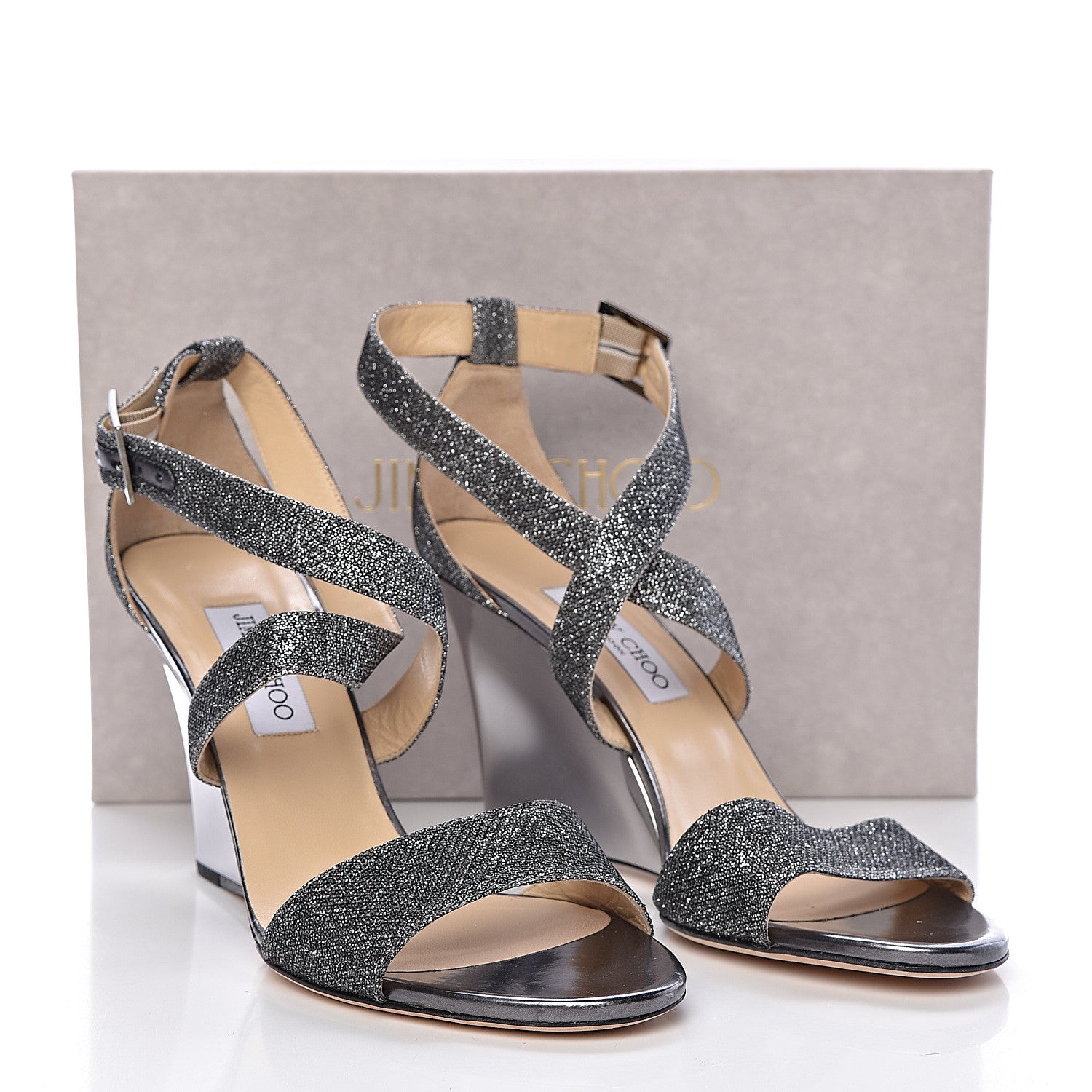 Jimmy Choo Glitter Fabric Fearne Wedge Sandals 41 Anthracite 12 of 12