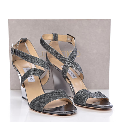 Jimmy Choo Glitter Fabric Fearne Wedge Sandals 41 Anthracite 12 of 12