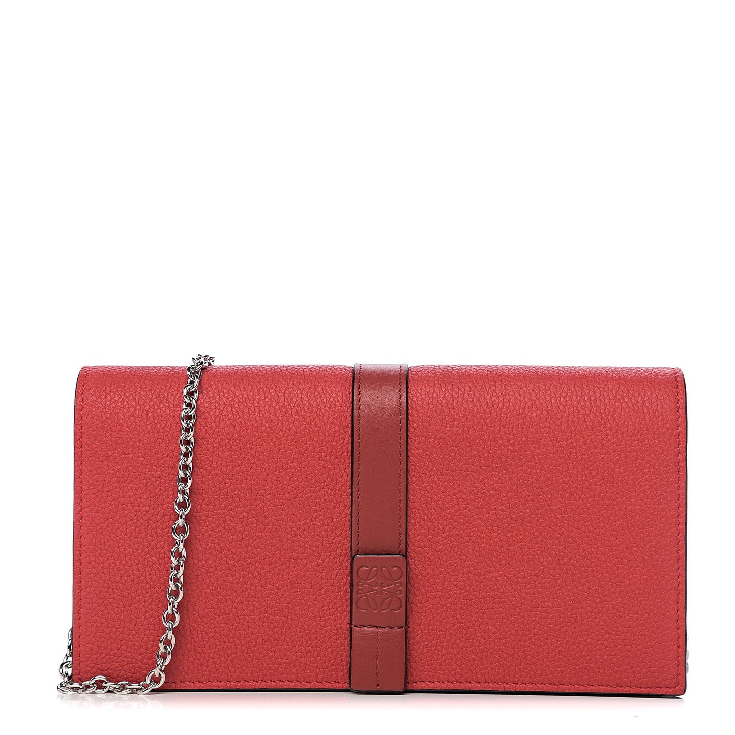 Grained Calfskin Chain Wallet Burnt Red