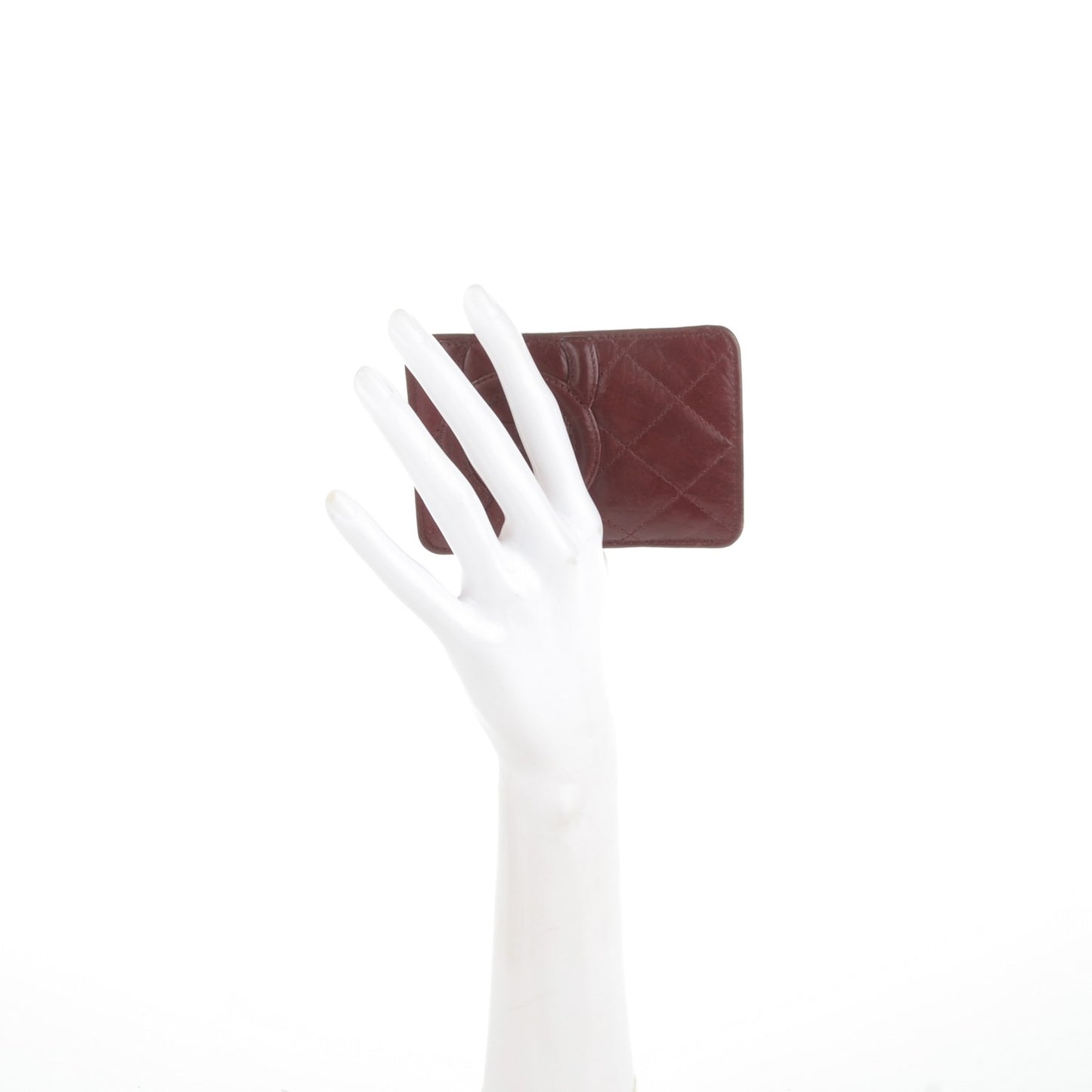 Aged Calfskin Quilted Cambon Card Case Holder Dark Red