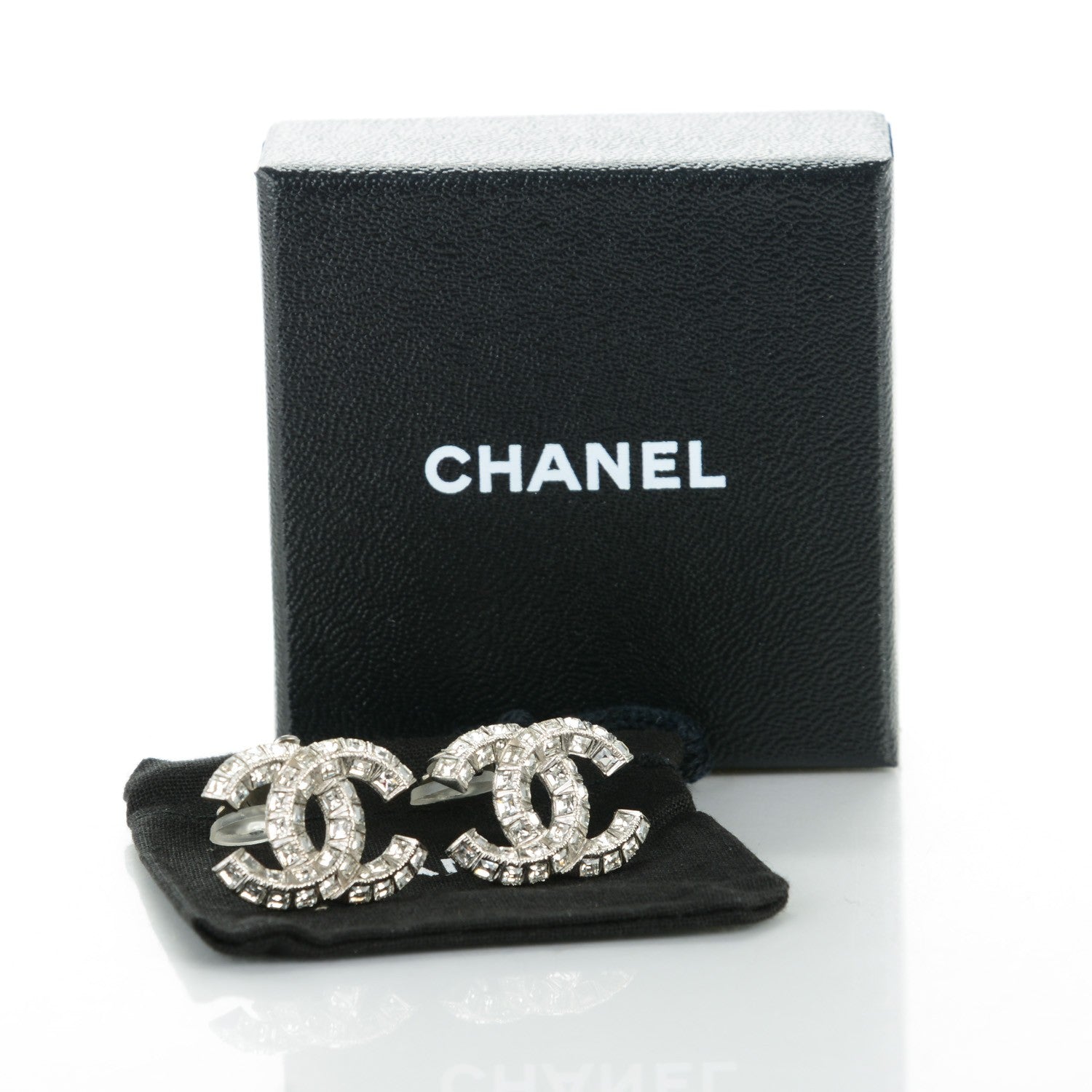 Chanel Baguette Crystal CC Clip On Earrings Silver 5 of 5