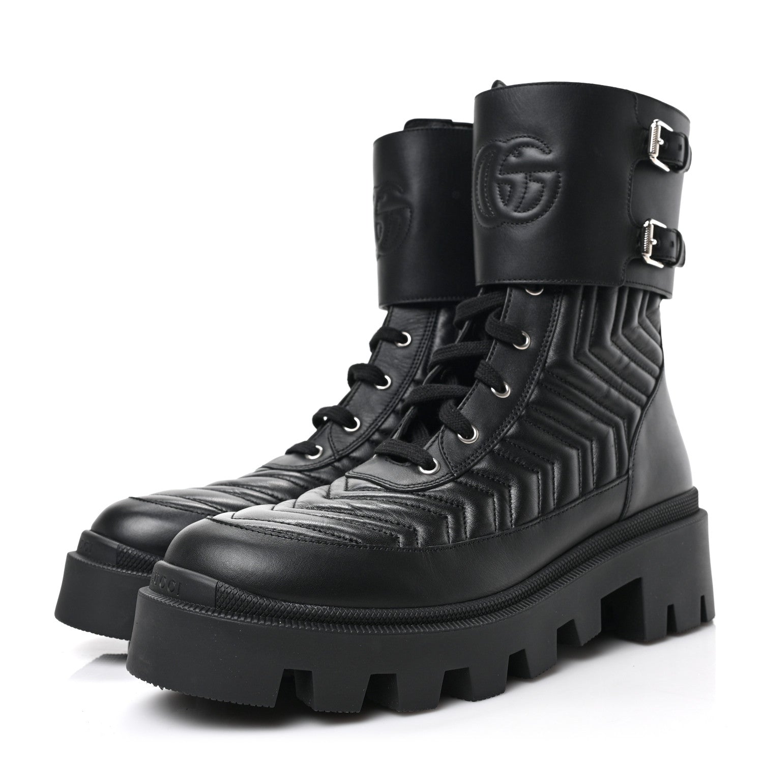 Gucci Nappa Frances GG Matelasse Platform Combat Boots 41 Black 3 of 6
