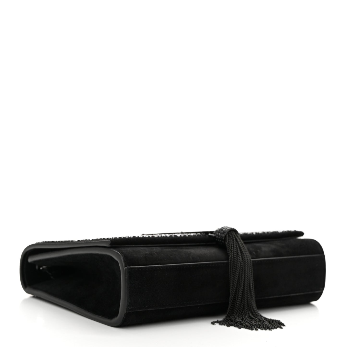 Calfskin Crystal Studded Small Classic Monogram Kate Tassel Satchel Black