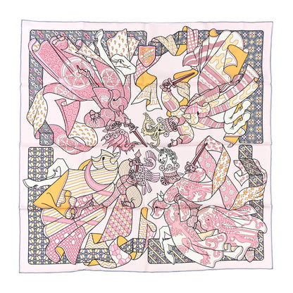 Hermes Silk Carre Duels Oniriques Scarf 90 Rose Pale Gris Jaune 1 of 7