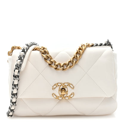 Chanel Goatskin Quilted Medium Chanel 19 Flap White 1 of 9