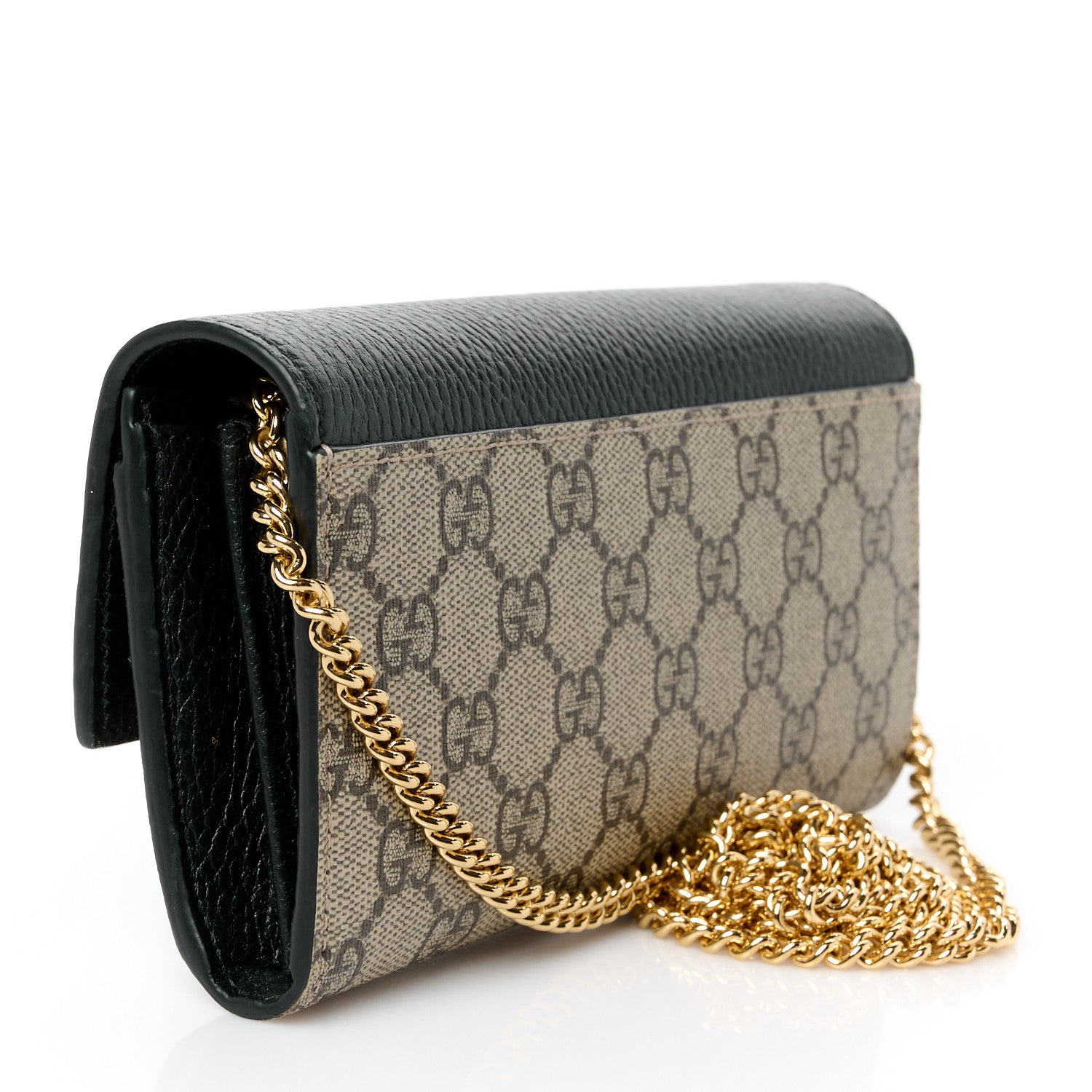 Gucci Dollar Calfskin GG Supreme Monogram Petite GG Marmont Wallet Chain Bag Black Beige Ebony 3 of 10