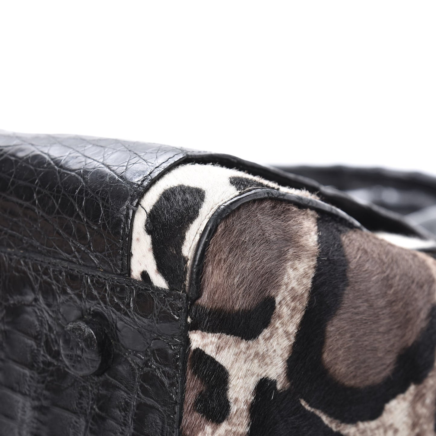 Crocodile Calf Hair Leopard Print Satchel Black