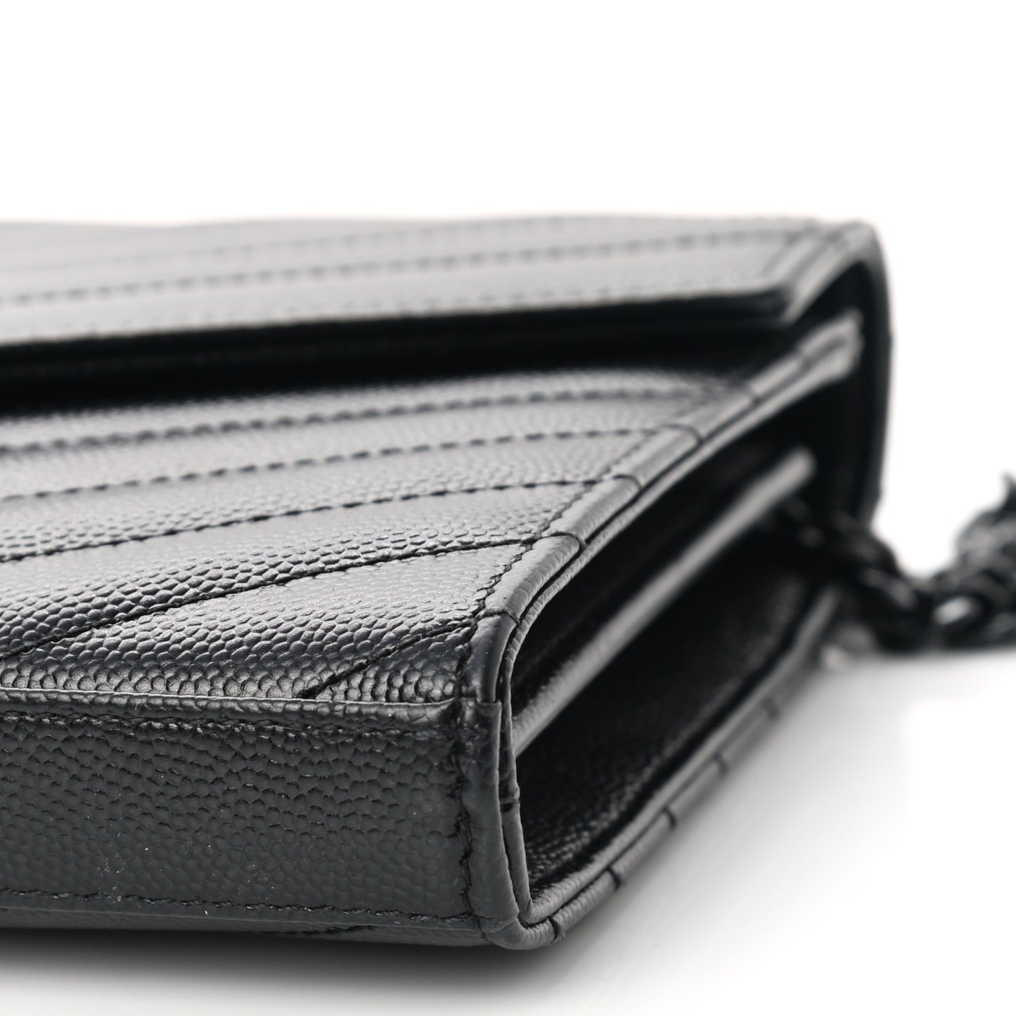 Grain De Poudre Matelasse Chevron Monogram Chain Wallet Black
