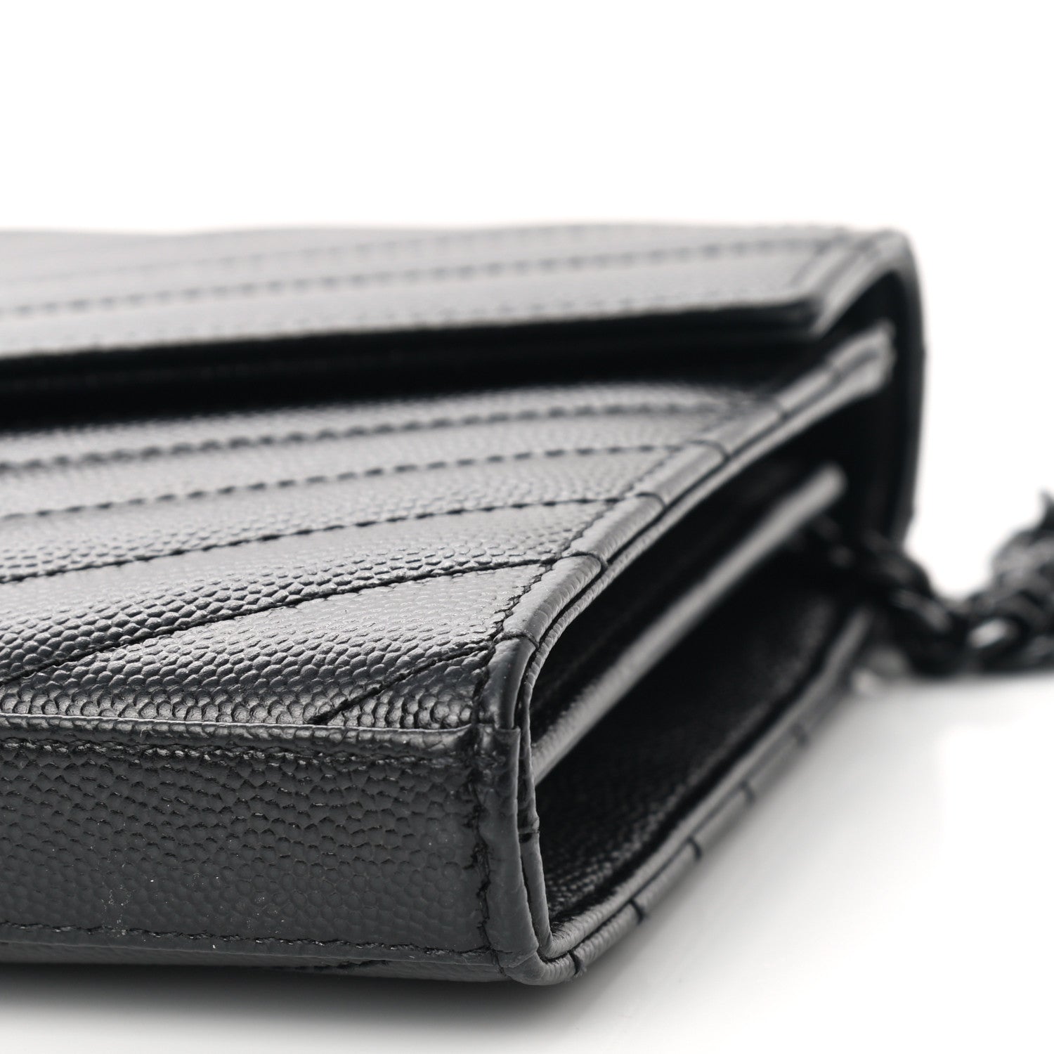 Saint Laurent Grain De Poudre Matelasse Chevron Monogram Chain Wallet Black 11 of 12