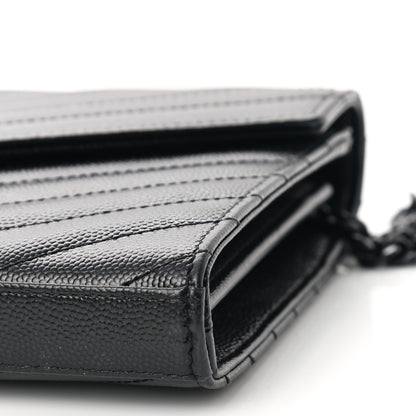 Saint Laurent Grain De Poudre Matelasse Chevron Monogram Chain Wallet Black 11 of 12