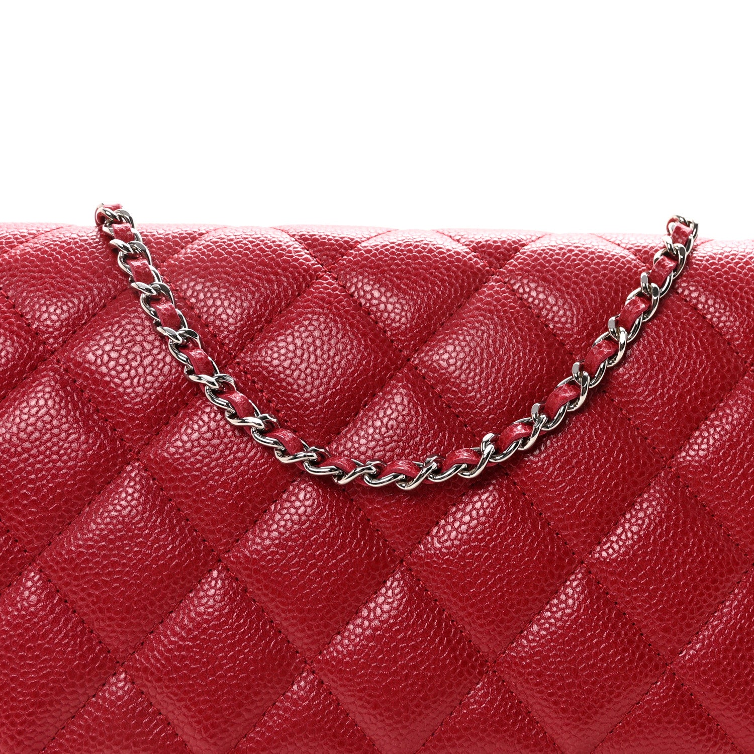 Chanel Caviar Quilted Clutch With Chain Flap Red 8 of 10