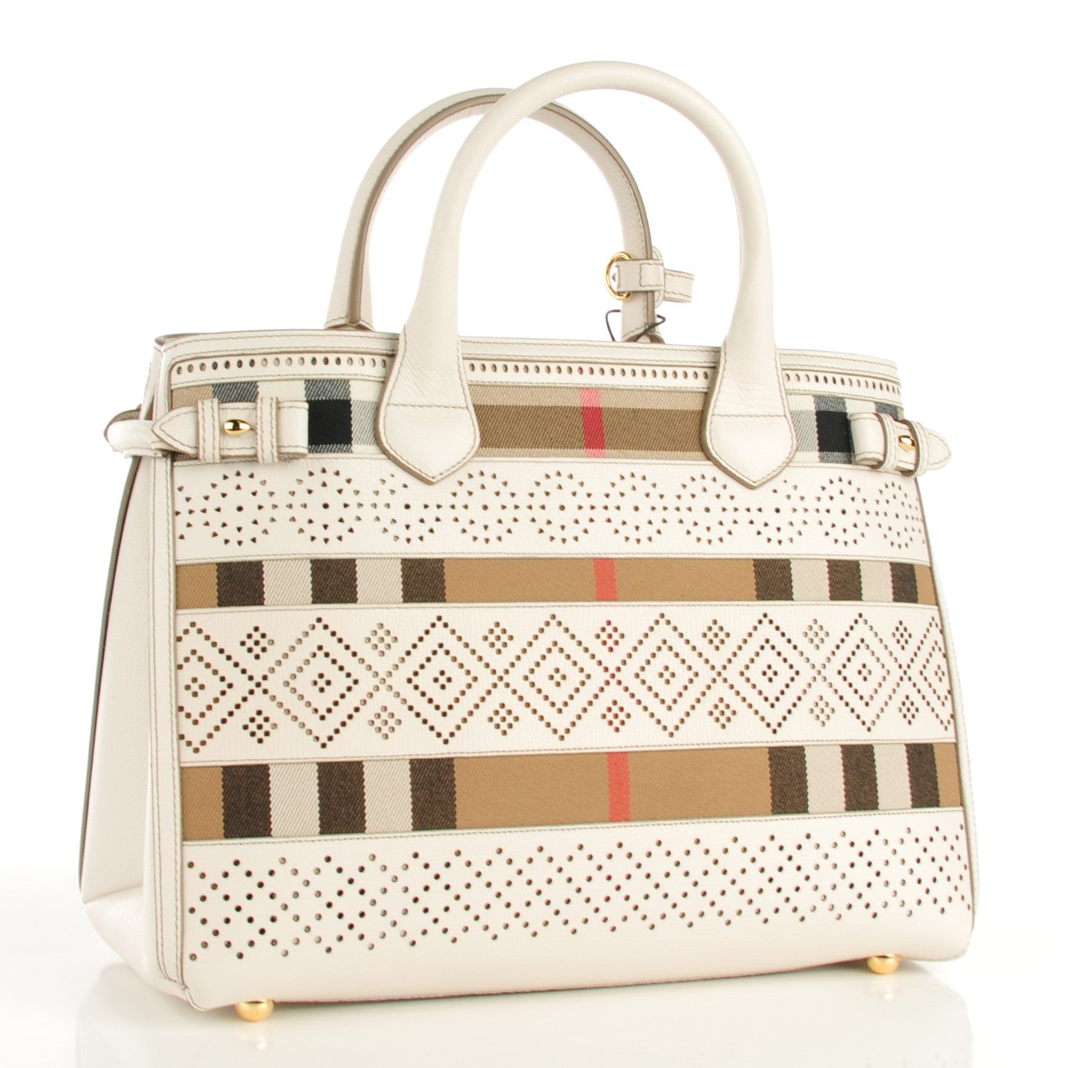Burberry Calfskin House Check Perforated Medium Banner Tote Natural 3 of 9