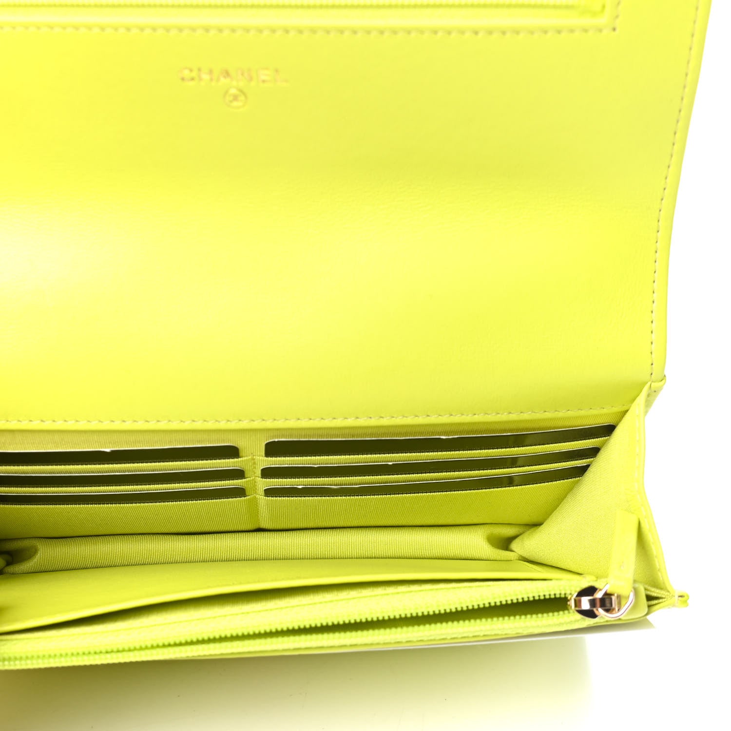 Chanel Shiny Lambskin Quilted Chanel 19 Wallet On Chain WOC Neon Yellow 4 of 4