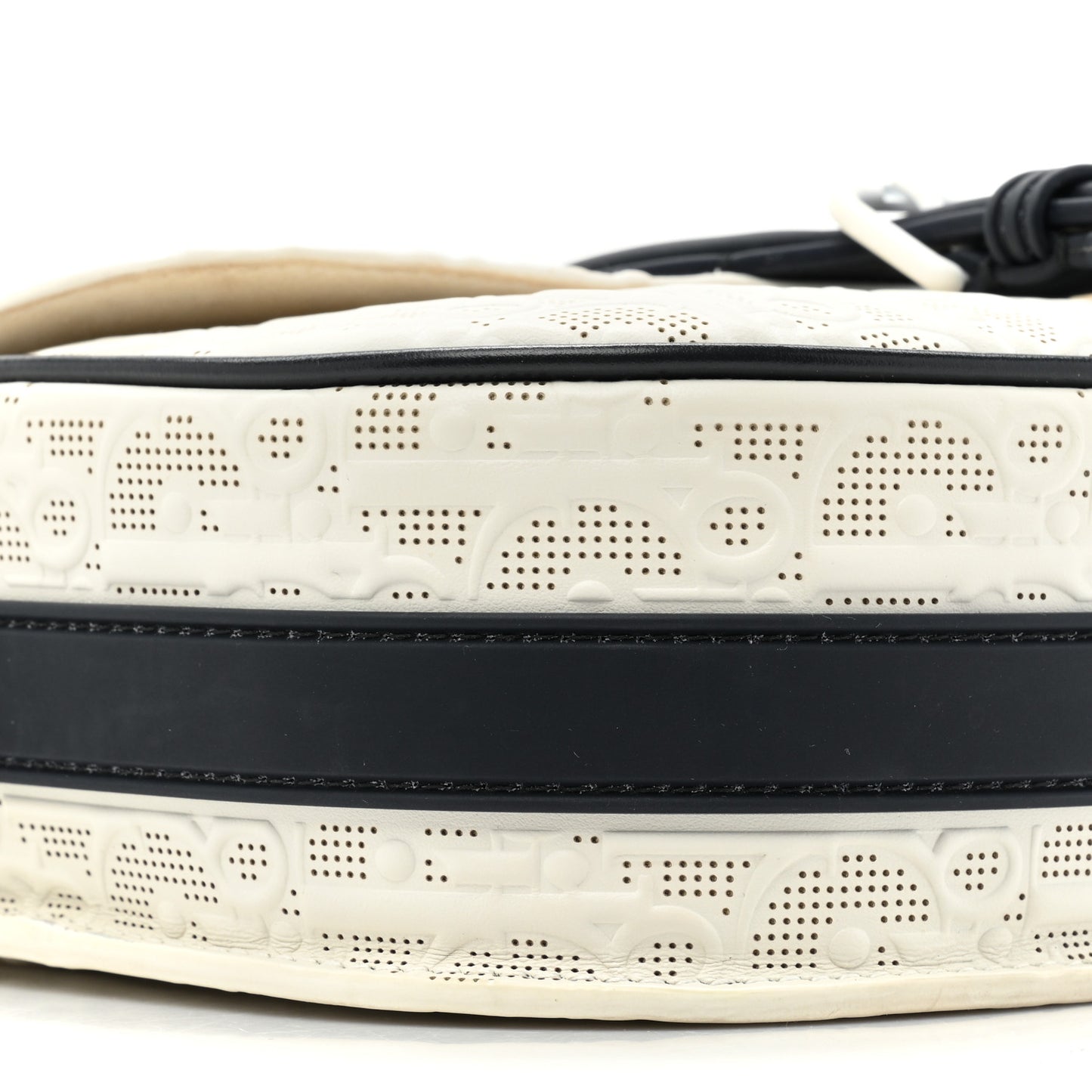 Calfskin Perforated Oblique Medium Bobby Flap White Blue