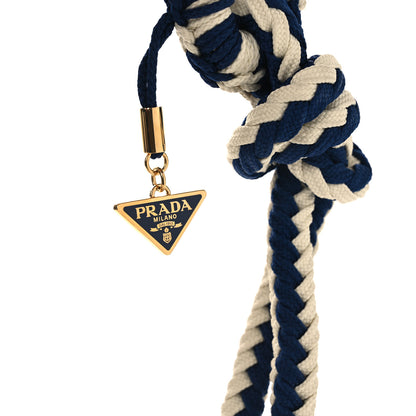 Prada Cotton Striped Metal Triangle Logo Cord Keychain Blue White 3 of 3