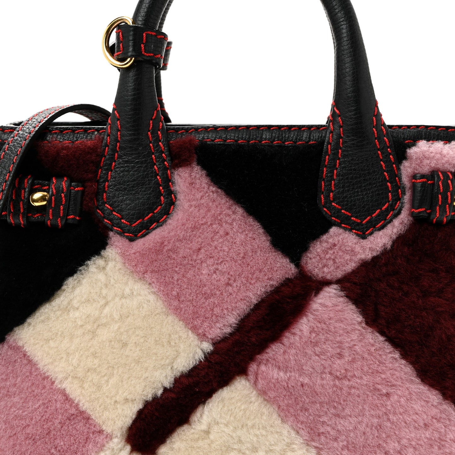 Shearling Calfskin Patchwork Small Banner Tote Black Multicolor