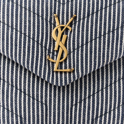 Saint Laurent Striped Denim Y Quilted Monogram Small Loulou Chain Satchel Marine Vintage White 9 of 12